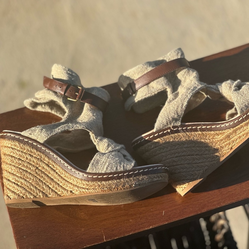 Elegant Brown and Cream Wedge Sandals